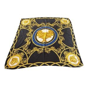 Gianni Versace Silk Printed Scarf Handkerchief Black Gold